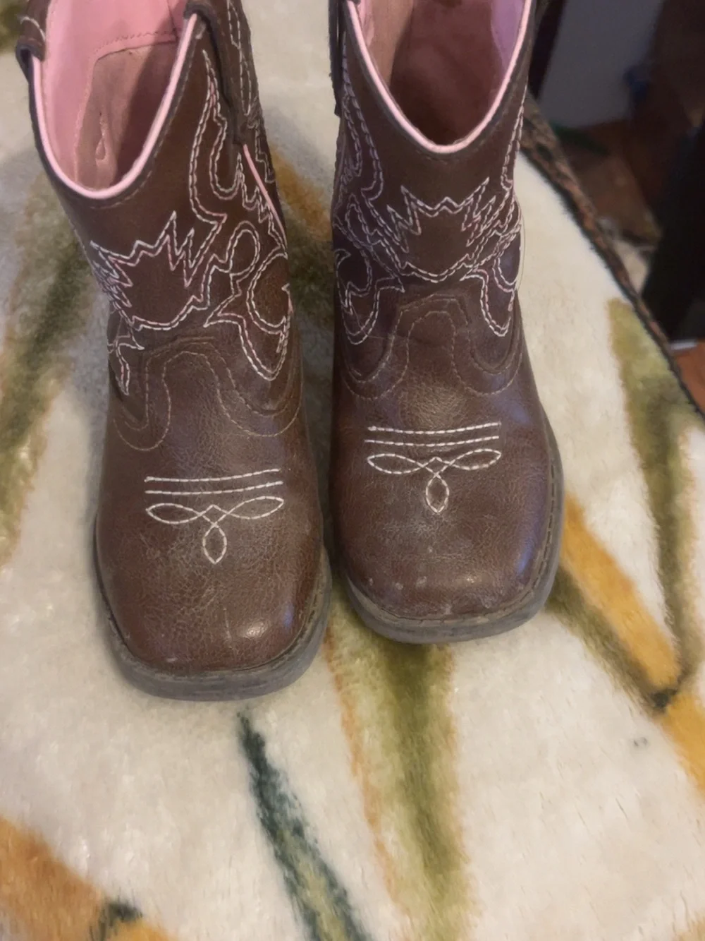 Kids Brown Western Cowboy Boots with Pink Lining